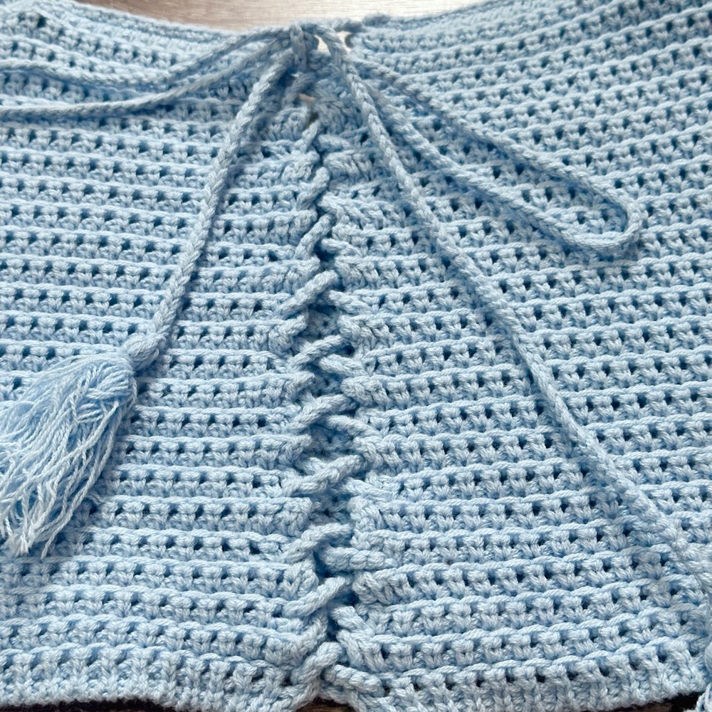 Beige Botany Lace Up Crochet Knit Tank - Picture 4 of 10